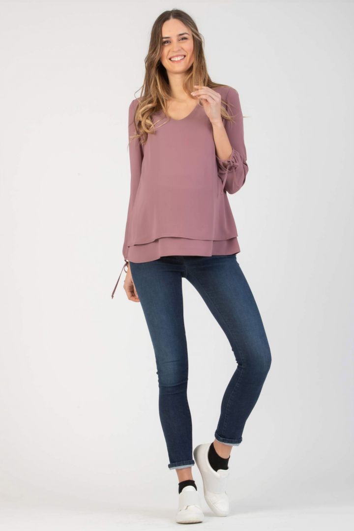 Layered Maternity and Nursing Blouse with Twisted Detail pink