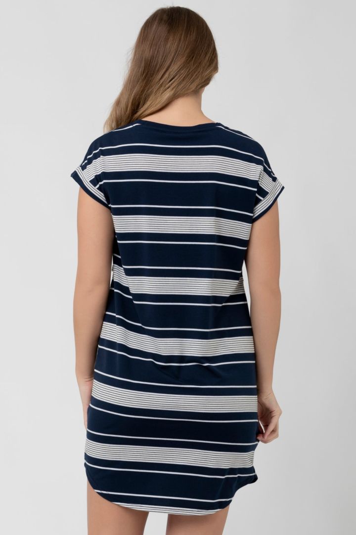 Two-layer maternity and nursing nightdress with striped pattern
