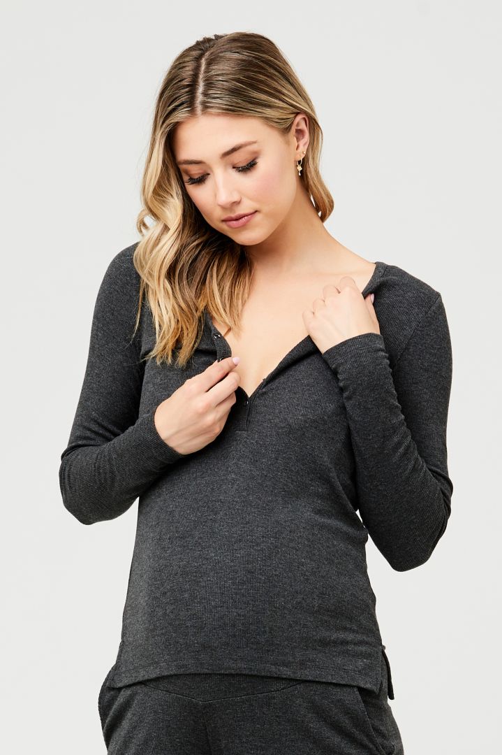 Rib Maternity and Nursing Shirt grey