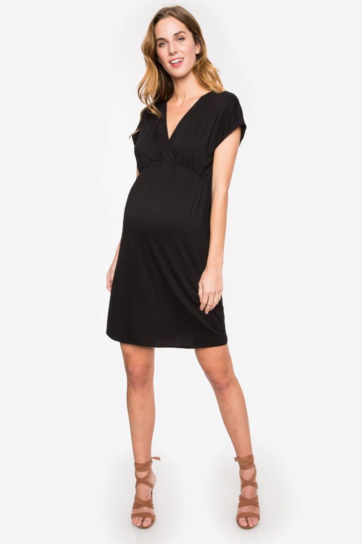 Maternity and Nursing Dress with Cropped Sleeves black