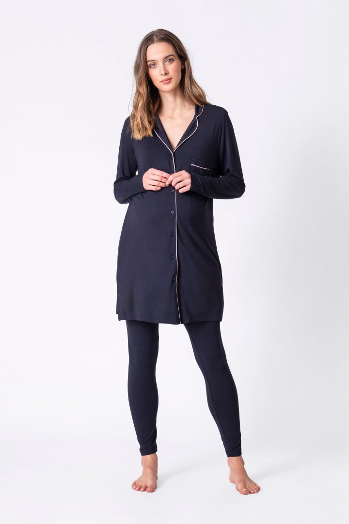 Maternity and Nursing Nightgown with Leggings navy