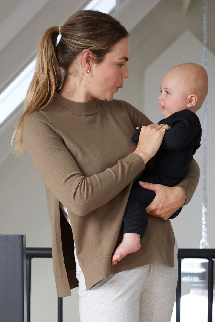 2 in 1 maternity jumper and shirt with nursing opening olive