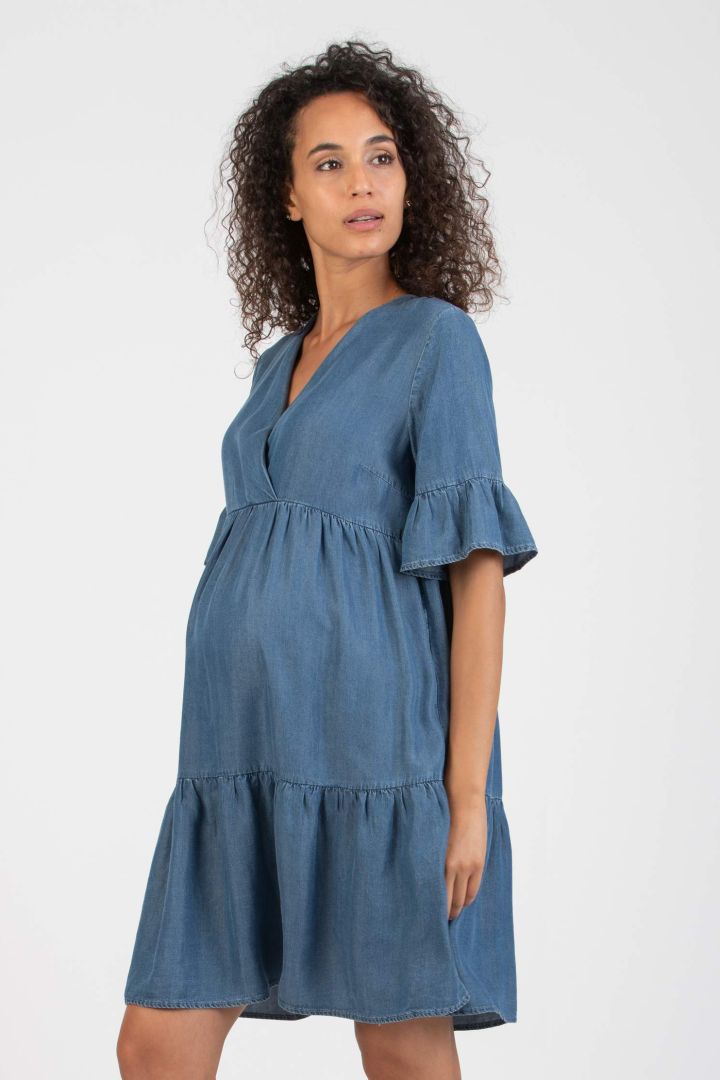 Tencel Maternity Dress in Denim-Look