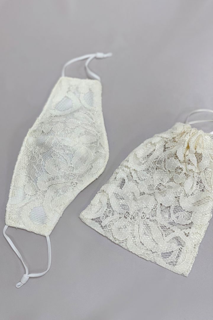 Wedding Face Mask with Vintage Lace and Pouch