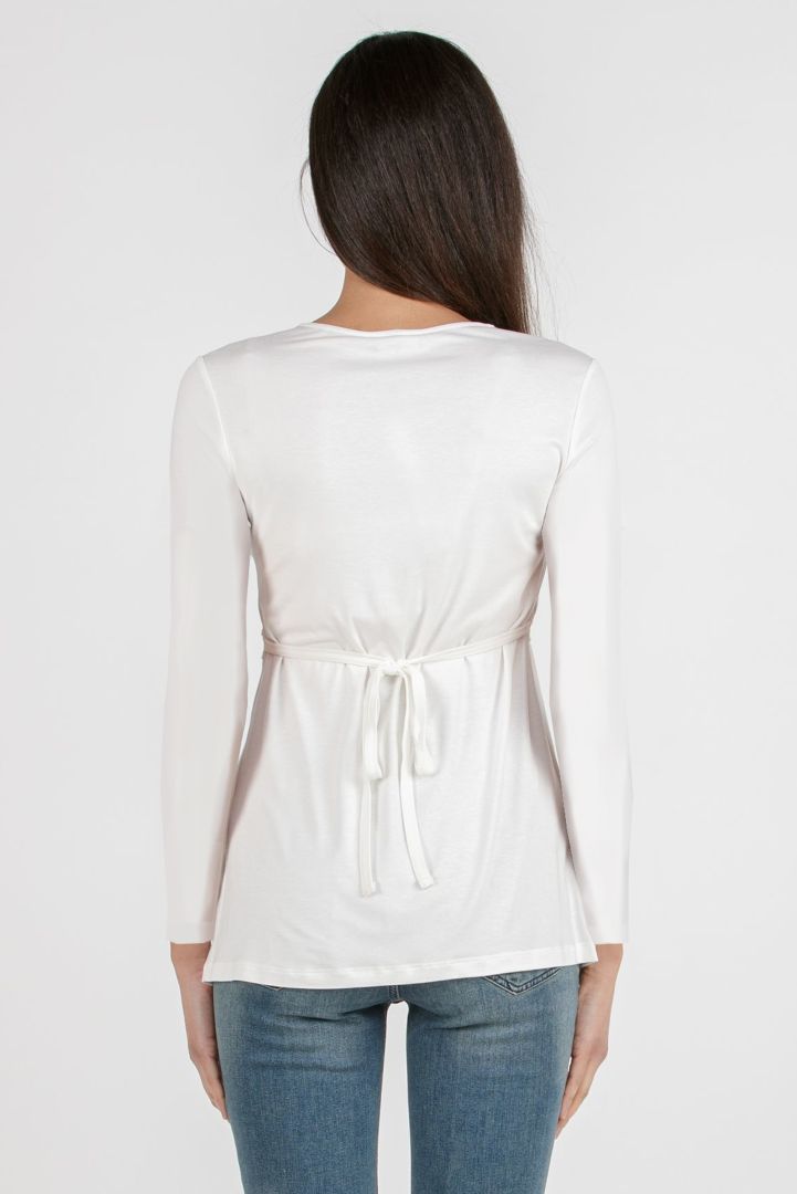 Maternity and Nursing Shirt with Back Tie Long Sleeve offwhite