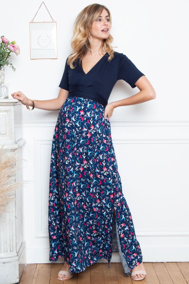 Maxi Maternity and Nursing Dress with Print