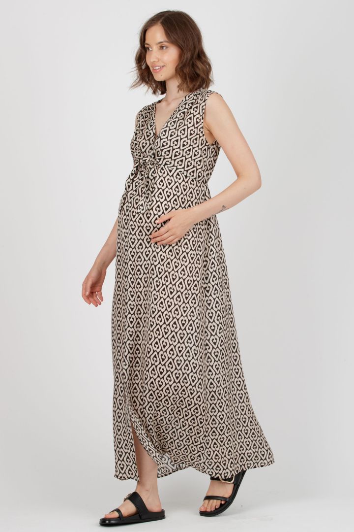 Maxi Maternity and Nursing Dress with Knot Detail Print