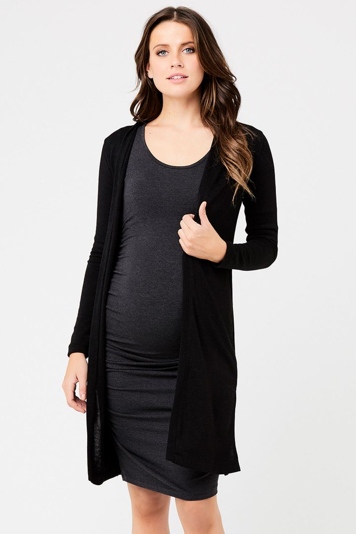 Maternity cardigan with side slits in black
