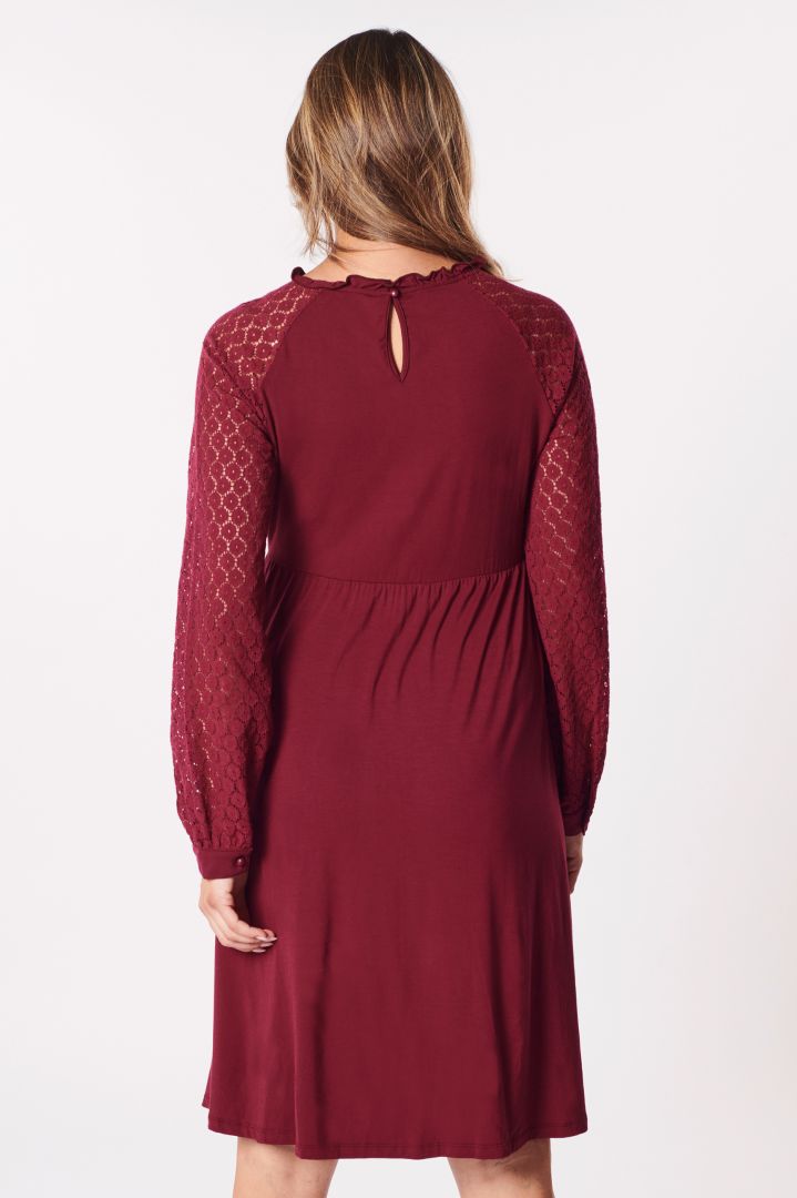 A-line Maternity Dress with Lace Sleeves bordeaux