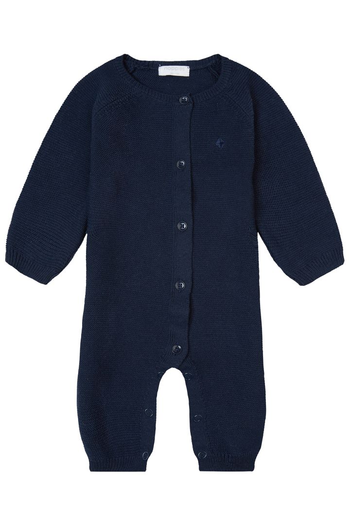 Organic Knit Romper with Button Front navy