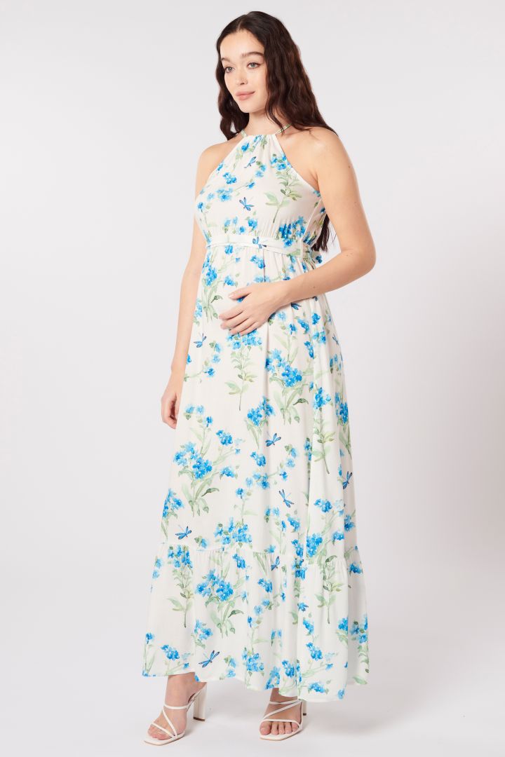 Maternity Halterneck Dress with Flower Print