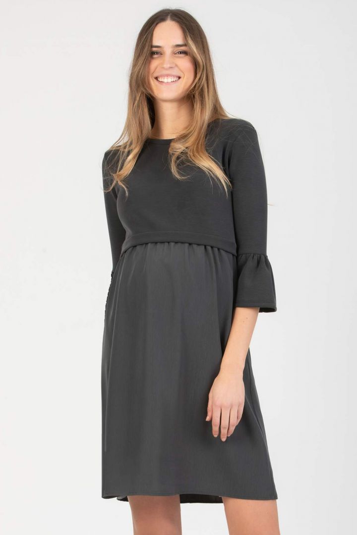 Maternity Dress with Trumpet Sleeves black