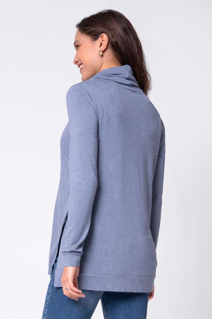 Turtleneck Maternity Shirt with Nursing Opening on the Side blue