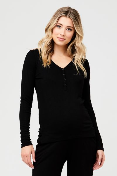Rib Maternity and Nursing Shirt black