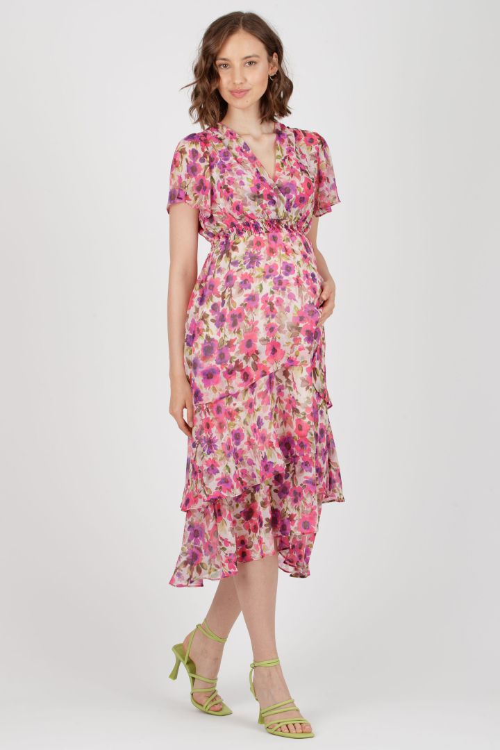 Chiffon Unstands- und Stillkleid mit Stufenrock floral print