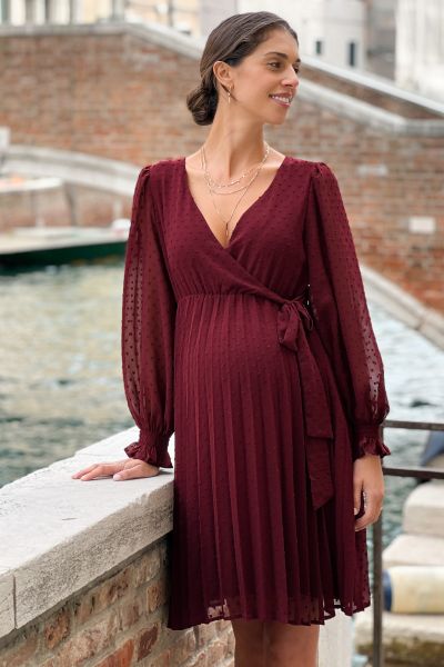 Festive Maternity Dress in Wrap Style with Pleats