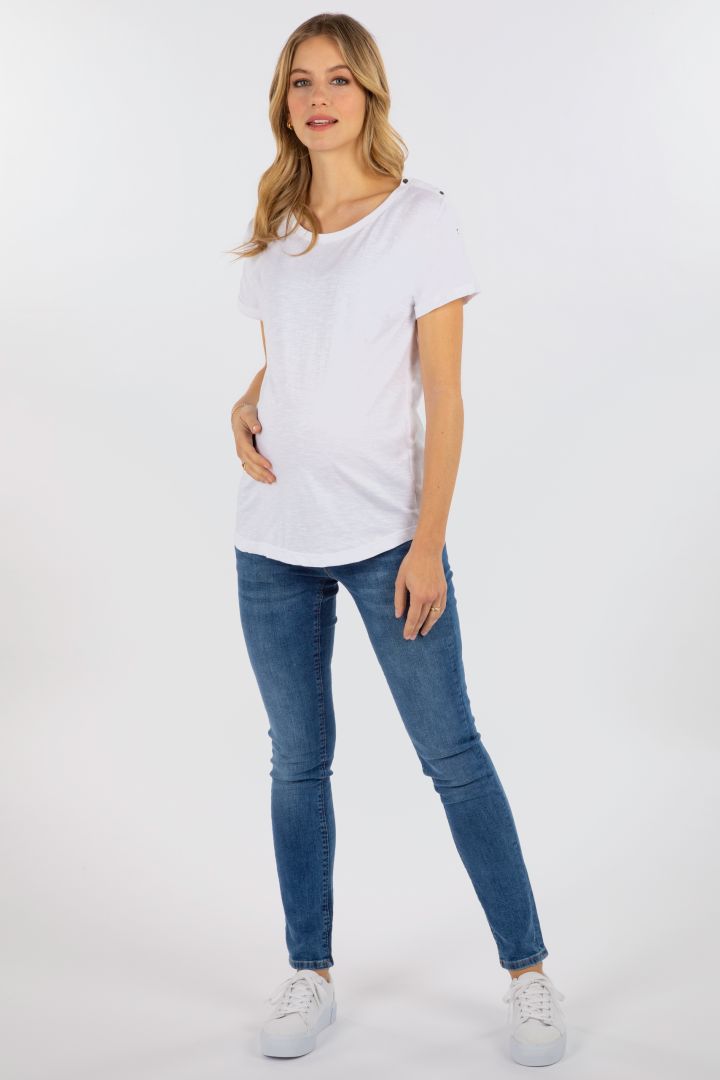 Organic Relaxed Maternity Shirt with Nursing Opening white
