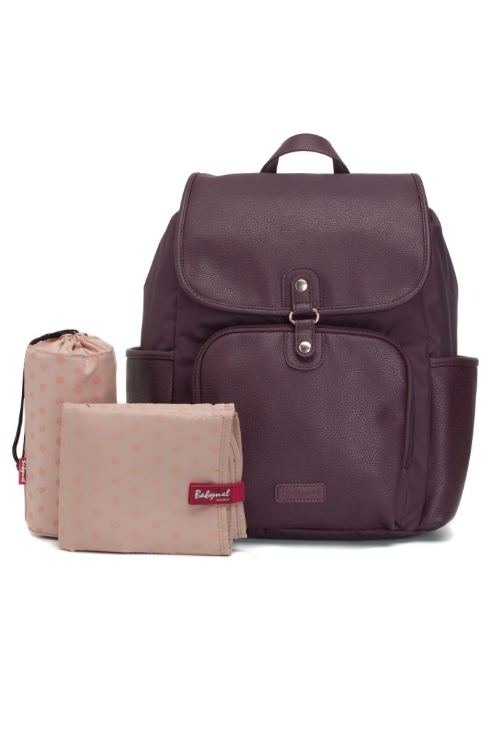 Vegan Leather Changing Backpack bordeaux