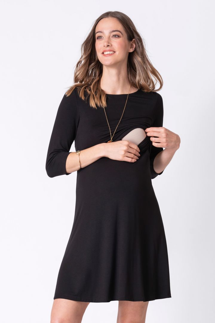 Set of 2 Maternity and Nursing Dresses with 3/4 Sleeves navy/black