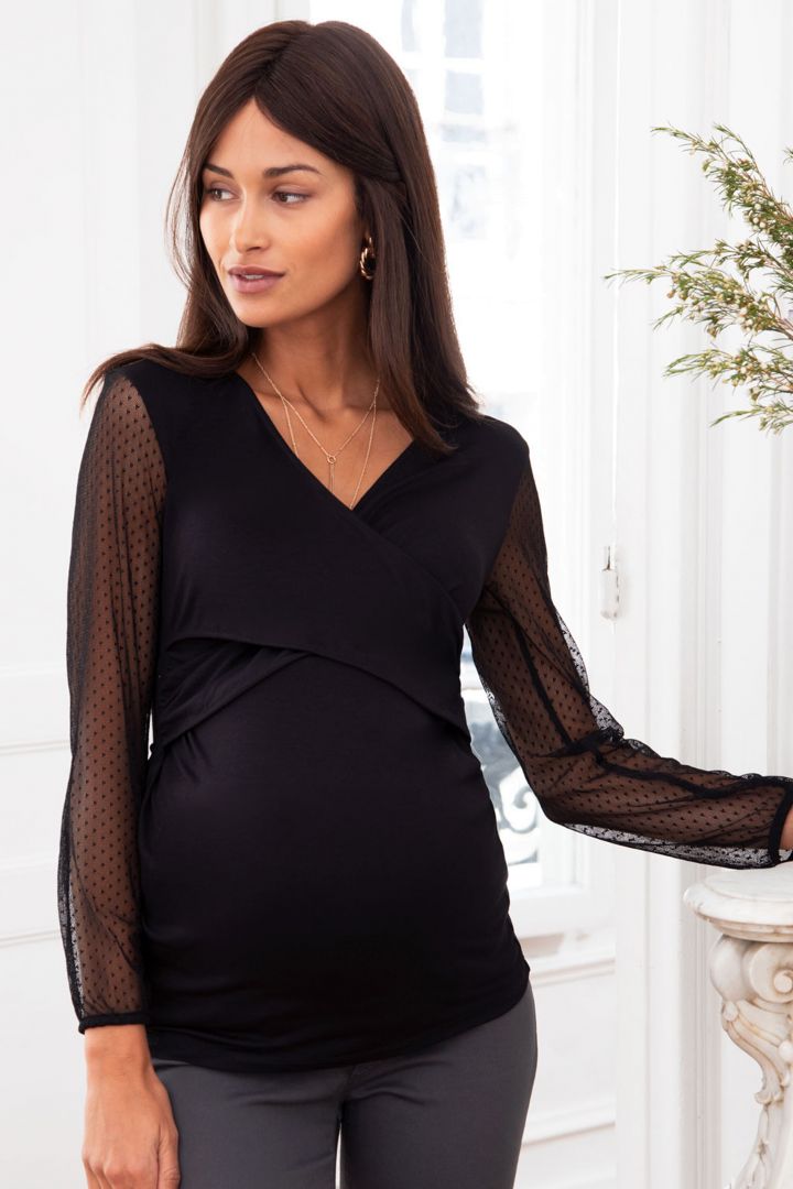 Maternity and Nursing Shirt with Lace Sleeves