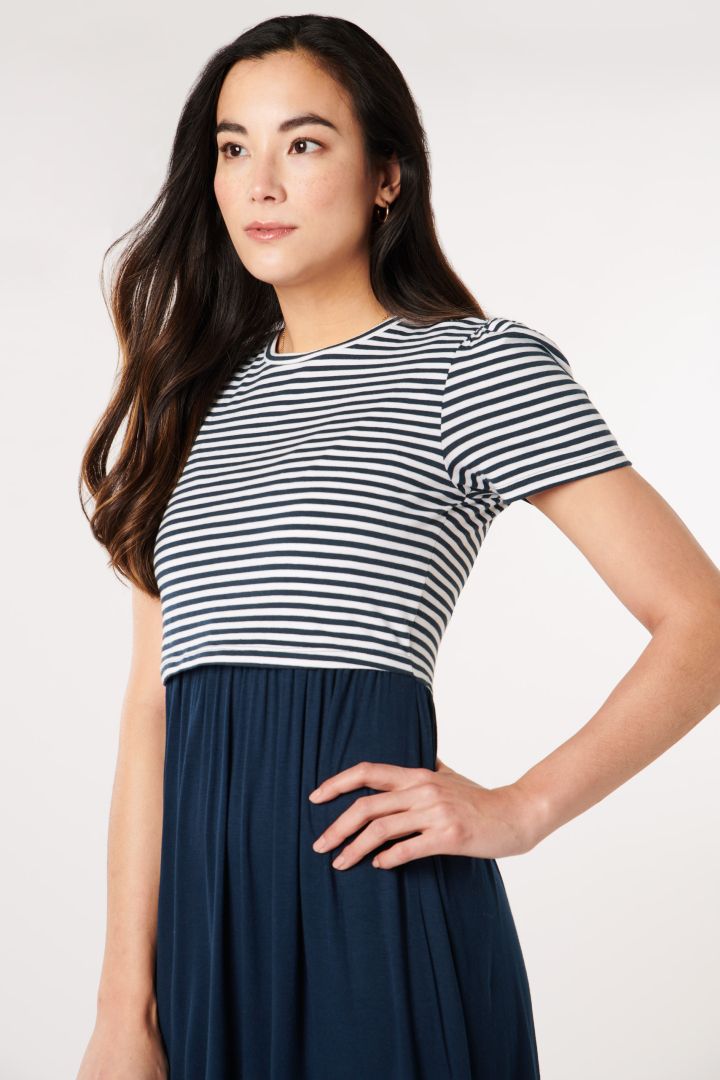 Organic Maternity and Nursing Dress navy/stripes