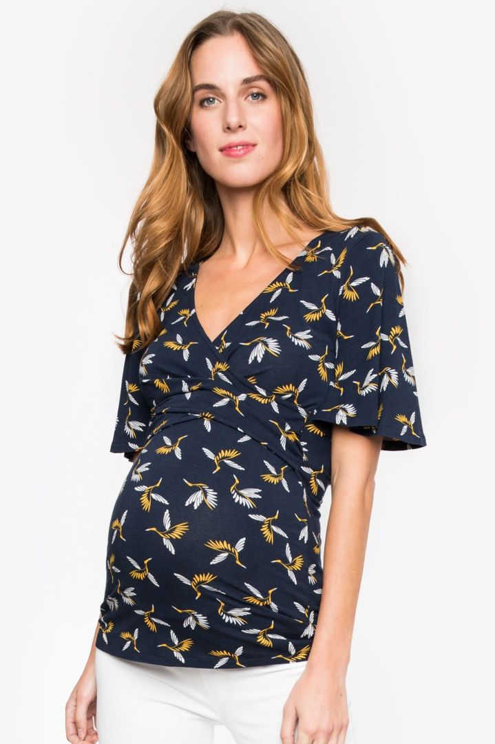 Maternity and Nursing Shirt with Bird Print