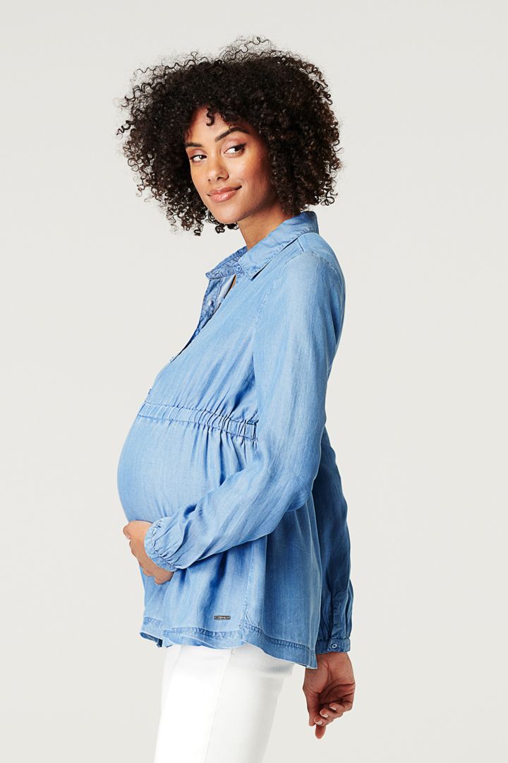 Tencel Maternity and Nursing Tunic Denim-Style
