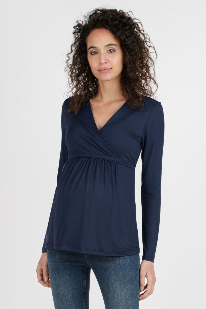 Maternity and Nursing Shirt with Back Tie Long Sleeve navy