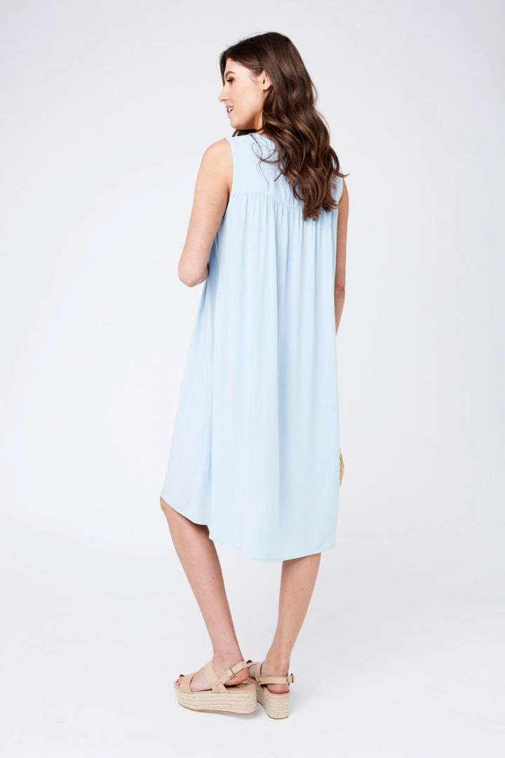 Embroidered Maternity Dress blue chambray