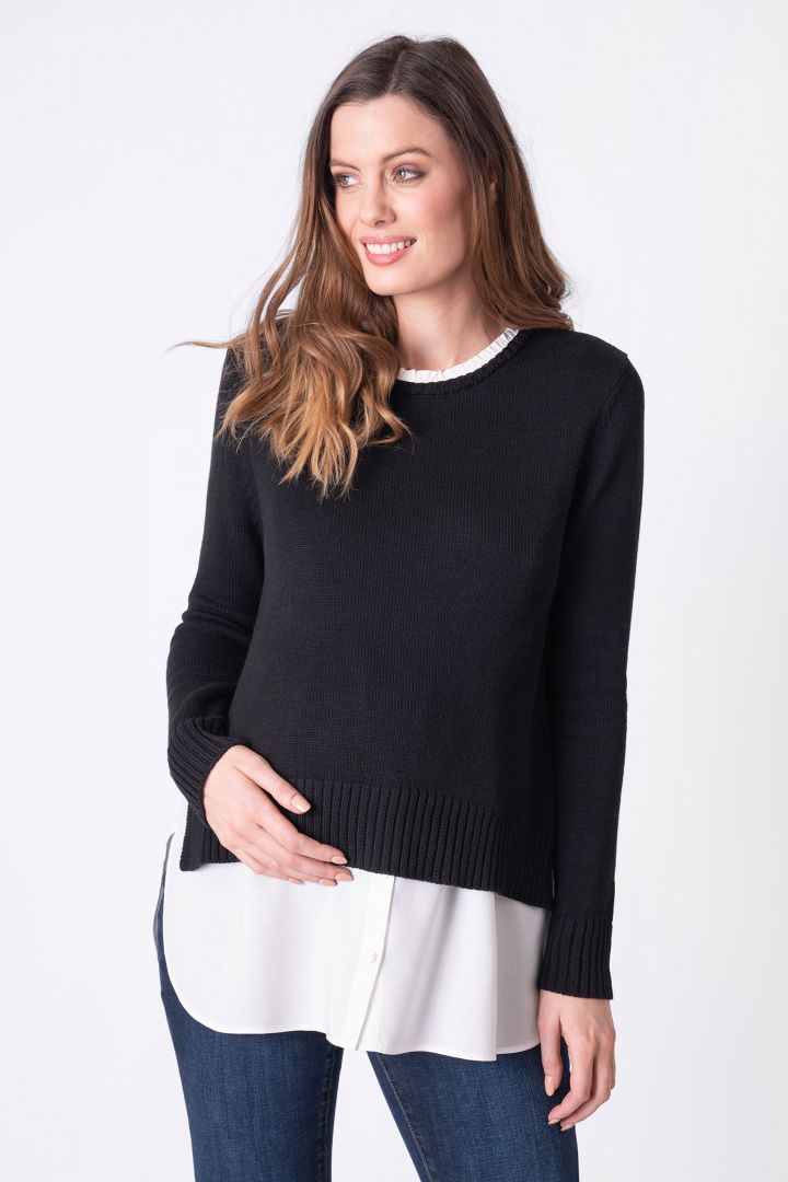 Two-in-one maternity sweater and blouse with nursing opening