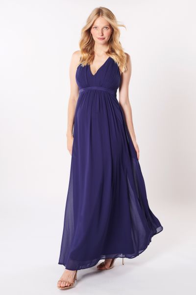 Maternity Gown with Low Back Neckline navy