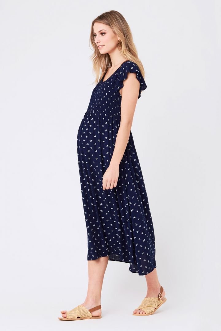 Mid-Length Maternity Dress with Print Design
