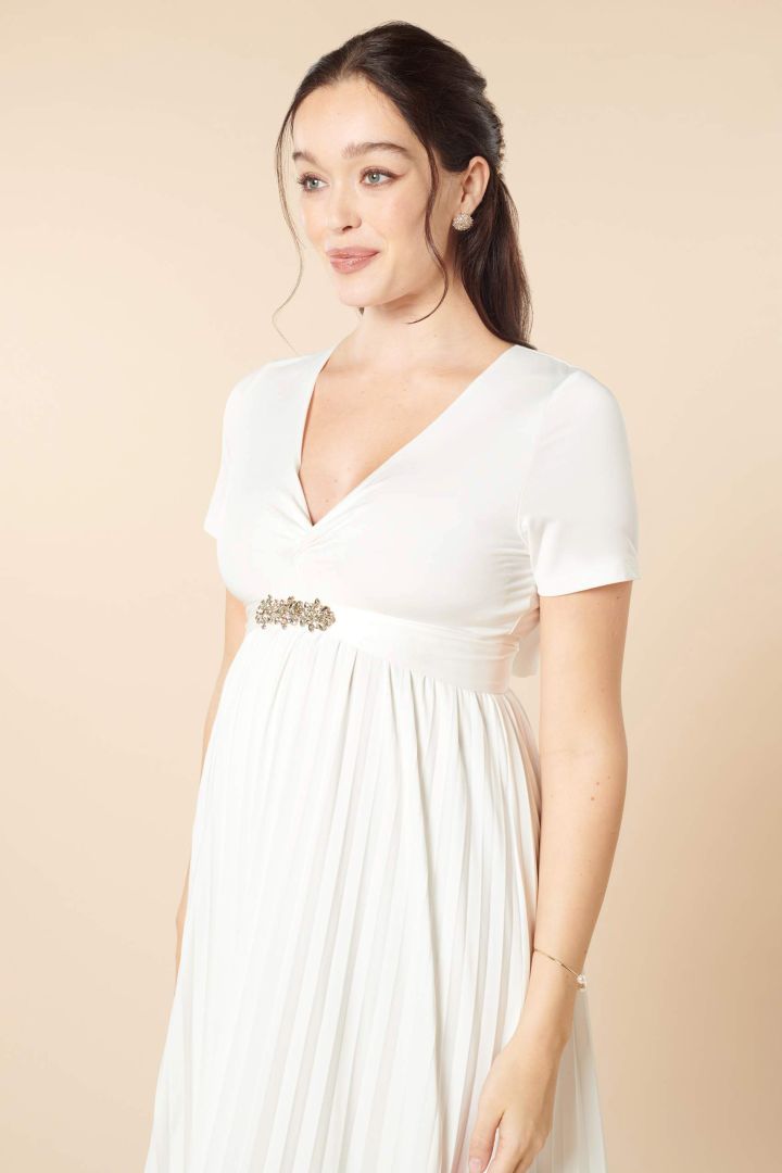 Maternity and Nursing Wedding Dress with Pleated Skirt