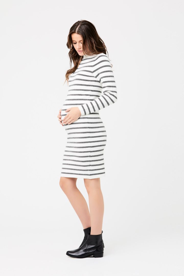 Jacquard maternity dress with stand-up collar