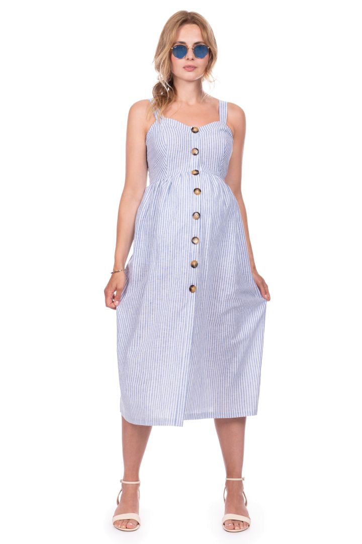 Mid-Length Maternity and Nursing Dress with Button Placket