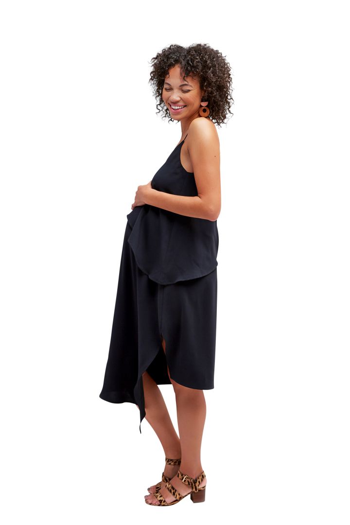 Maternity Dress with Asymmetrical Nursing Layer black