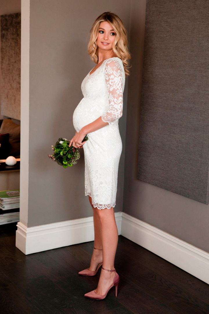 Lace Maternity Wedding Dress with V-Neck