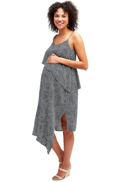 Maternity Dress with Asymmetrical Nursing Layer Animal Print