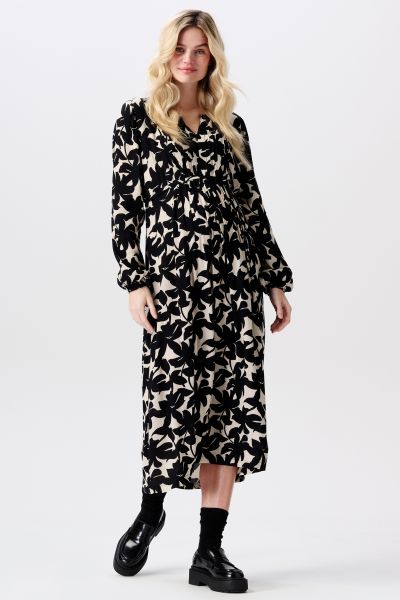 Midi Maternity and Nursing Dress with All-over Print