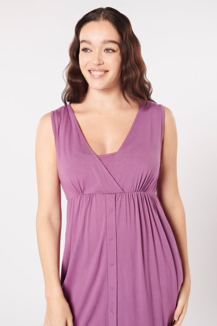 Eco Viscose Maternity and Nursing Nightgown with Cache-Coeur Neckline purple