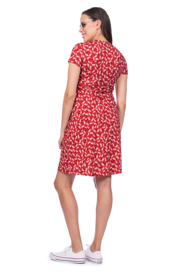 Red Daisy Print Maternity and Nursing Wrap Dress