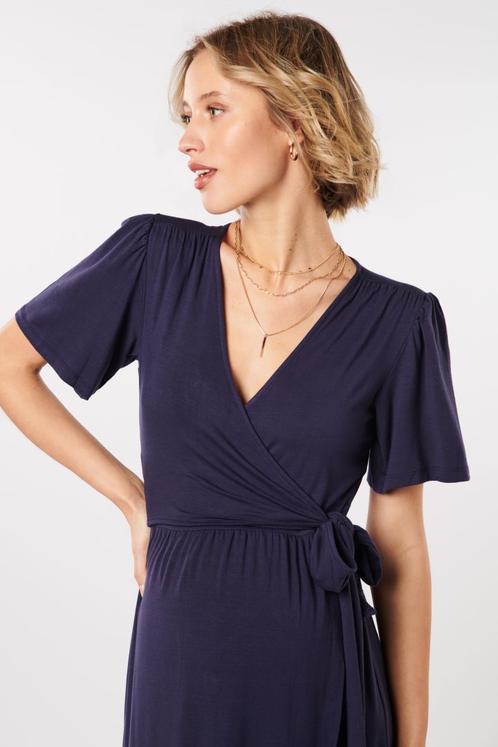 Midi Maternity and Nursing Dress in Wrao Look navy