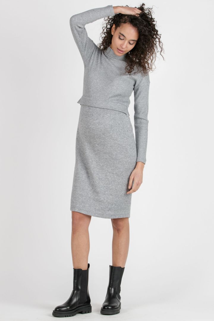 Maternity Knit Dress in Structure Mix light gray