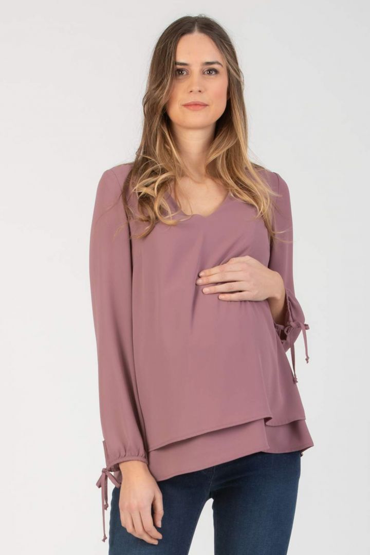 Layered Maternity and Nursing Blouse with Twisted Detail pink