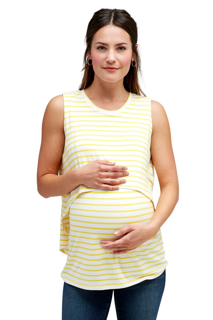 Layered Maternity and Nursing Top Stripes white/yellow
