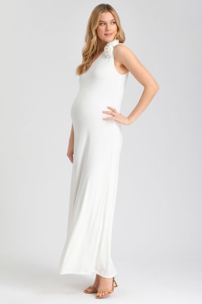 One Shoulder Maternity Dress with Detachable Rose Brooch