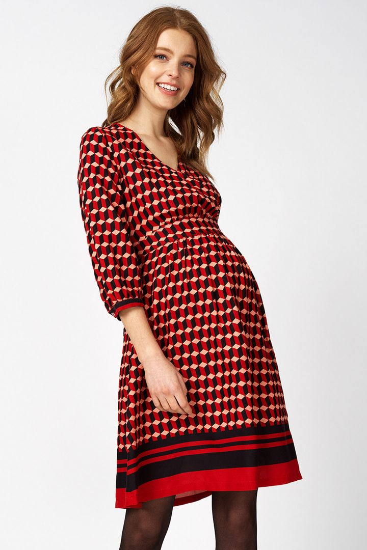 Maternity dress with floral pattern and 3/4 sleeves