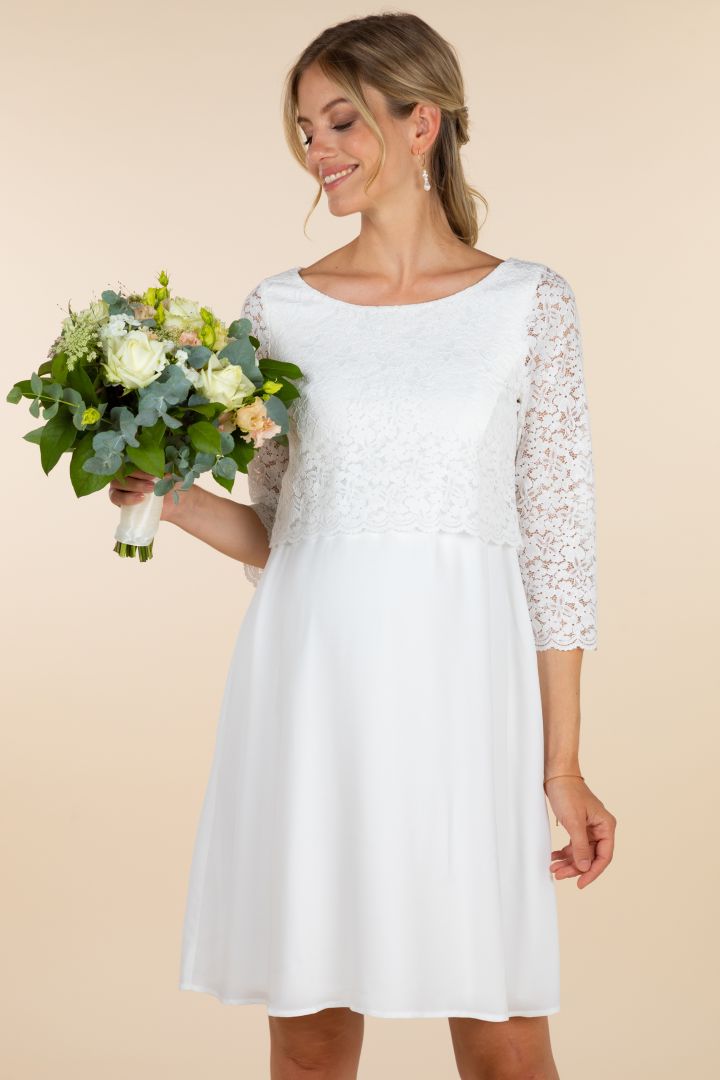 Maternity and Nursing Wedding Dress with 3/4 Sleeves ivory