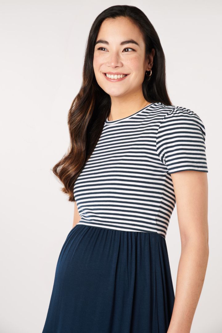 Organic Maternity and Nursing Dress navy/stripes