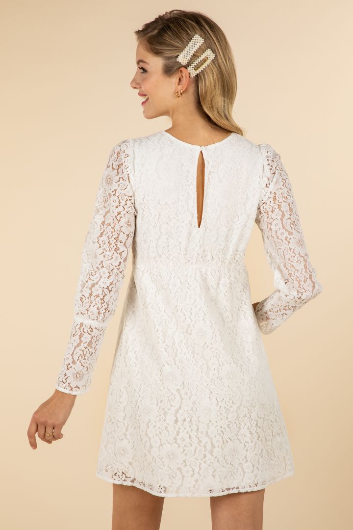 Mini Maternity Wedding Lace Dress with Puffed Sleeves